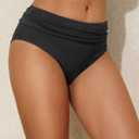Tempt Me Women Mid Rise Bikini Bottoms Full Coverage Swimsuit Ruched Scrunch Swim Bottom (Black, L)