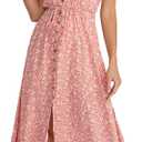 BROVAVE Women's 2026 Summer Casual Boho Sundress Polka Dot Spaghetti Strap V Neck Flowy Midi Dresses, Pink Large