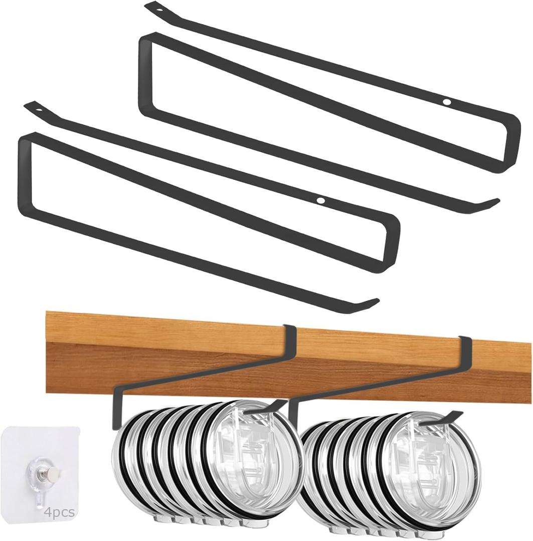 Tumbler Lid Organizer,2 Pack Cup Lid Organizer for Yeti Tumbler Lids,Single Water Bottle Lid Organizers Holds Up to 12 Lids, Space Saving Under Cabinet Lids Holder Rack,Black