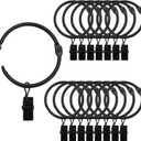 Black Curtain Rings with Clips 2 Inch, 18 Pack 2" Metal Openable Curtain Clips with Rings Window Curtain Rod Clips Hooks Hangers Rings