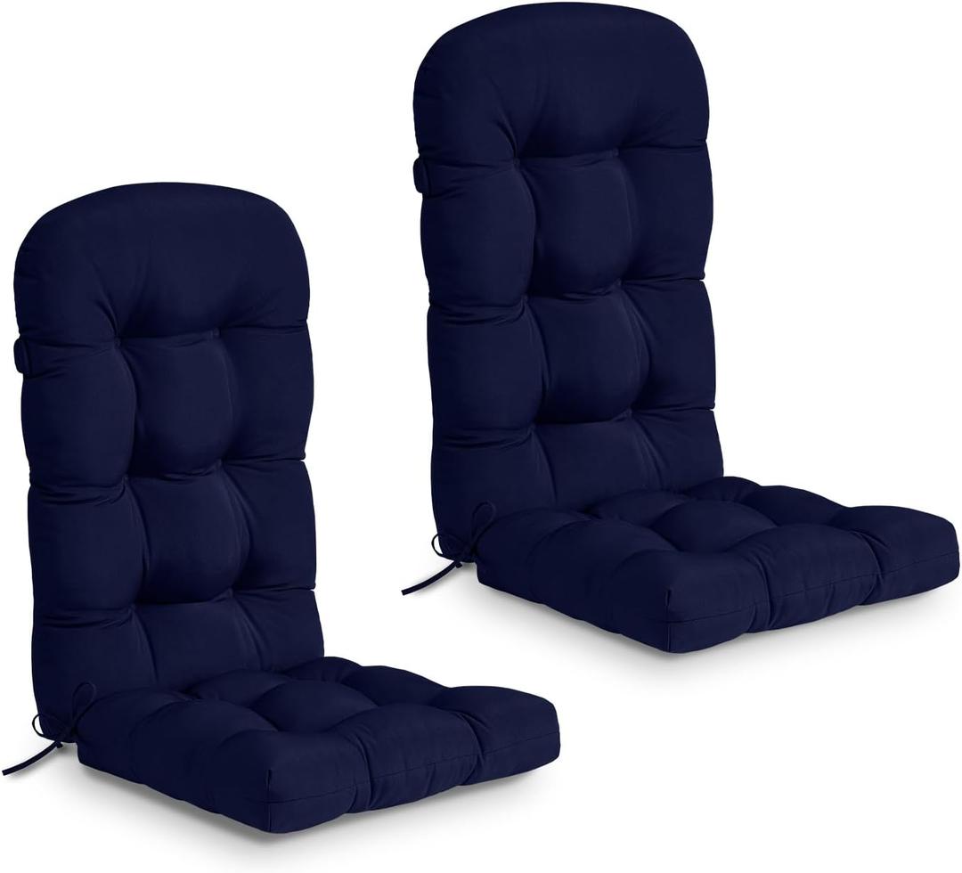 downluxe Water-Resistant Adirondack Chair Cushions, Indoor/Outdoor Chair Cushions Set of 2 with Adjustable Ties, Tufted High Back Patio Chair Cushions, 4.5" Thick Padding, Navy (2 Count (Pack of 1))