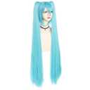 ANOGOL Hair Cap+ 120CM Blue Ponytail Wig Cosplay Lolita Wigs with Double Ponytails Long Straight Blue Cosplay Wigs Synthetic Hair Party for Anime Costume Halloween Outfit