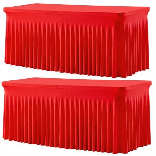 Besutolife 2 Pack Red Spandex Tablecloth for 6ft Rectangle Tables Fitted Table Cloth Stretch Table Covers Skirt 6ft Rectangular Tablecloths for Banquet Parties Wedding Decorations