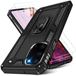 for Samsung Galaxy S20 FE 5G Case with Screen Protector, Military Grade Rugged Shockproof Heavy Duty Galaxy S20 FE Protective Cover for Samsung S20 FE Magnetic Ring Kickstand Phone Case (Black)