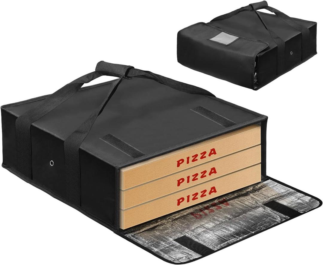 Pizza Bags for Large Pizza Warmer Bag, 20 X 20 in Food Carrier Insulated Bag, Reusable pizza bag with Label Window, Water Proof with Double Handle Black