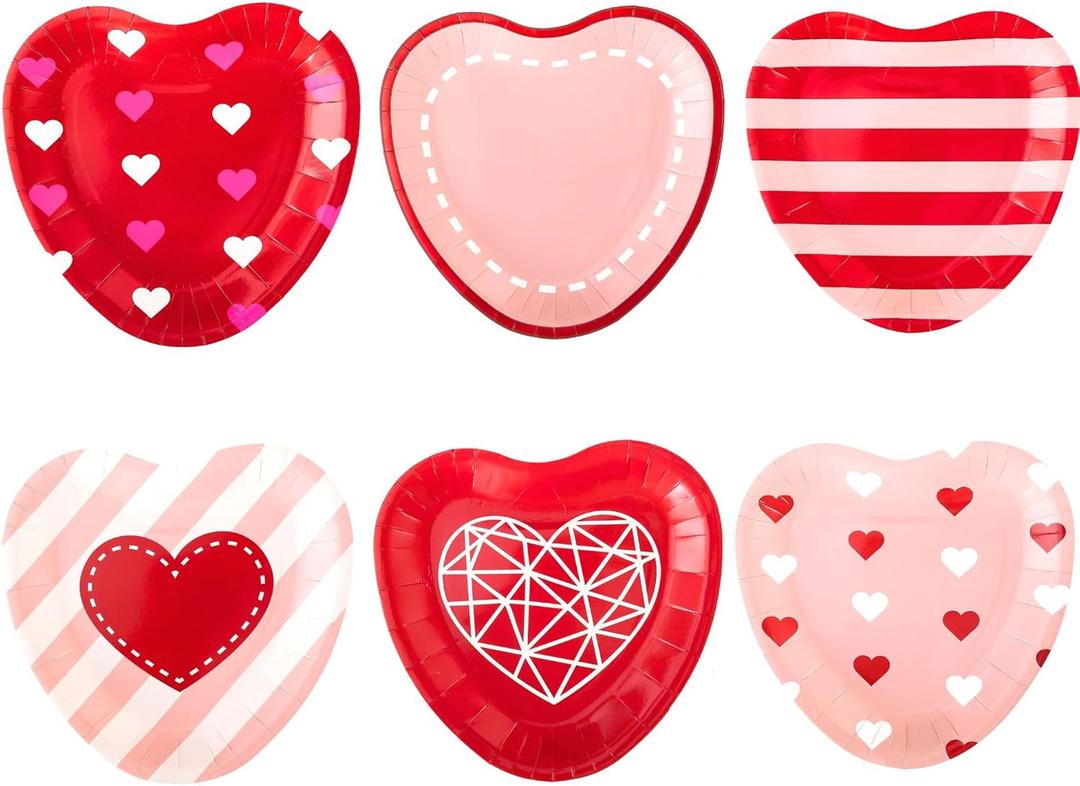 Winoo Design Valentines Plates - 60 PK - Heart Shaped Plates for Valentine's Day Decor