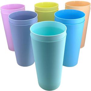 32 Oz Plastic Cups Reusable - BPA Free Large Drinking Cups Set Of 12 - Unbreakable Dishwasher Safe for Kids Kitchen Camping Outdoor (Multicolor)