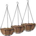 Tosnail 3 Pack 10" Metal Hanging Flower Pots Hanging Planters Plant Basket with Coco Fiber Liners
