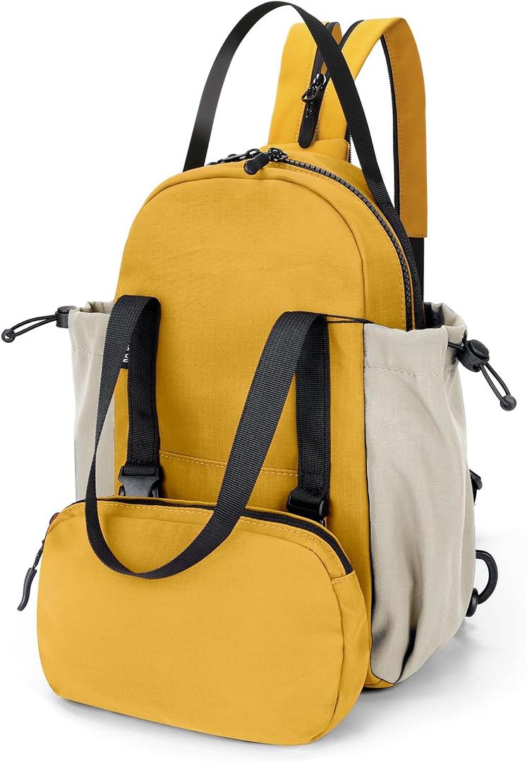 7L Convertible Sling Bag for Women, Small Nylon Backpack Purse, Waterproof Cute 3 in 1 Mini Travel Daypack, Crossbody Sling Bags with Detachable Waist Pack, Yellow