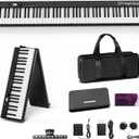 Finger Dance Folding Piano Keyboard 88 Keys, Portable Electric Keyboard with Bluetooth MIDI, Full Size Digital Piano, Wood Grain, Semi-Weighted, Touch Sensitive, with Storage Bag for Beginner (black)