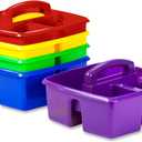 Storex Classroom Storage Caddy, 5.3" x 9.3" x 9.3", Blue, Yellow, Green, Red, Purple