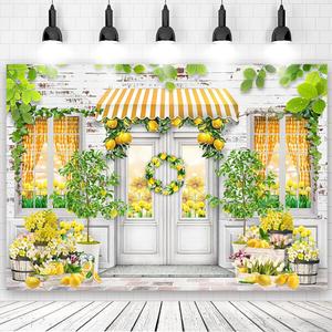 8x6ft Lemon Shop Backdrop Photography Background Summer Lemonade Theme Party Portrait Decoration Cake Smash Banner Photo Studio Props