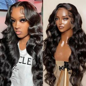 Body Wave Lace Front Wigs Human Hair Pre Plucked HD Lace Frontal Wig for Women Soft Remy 200 Density Brazilian Raw Human Hair Natural Black 24 Inch