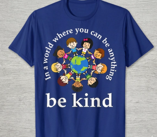 in A World Be Kind Kids Earth World Kindness Day Teachers T-Shirt (Blue, S)