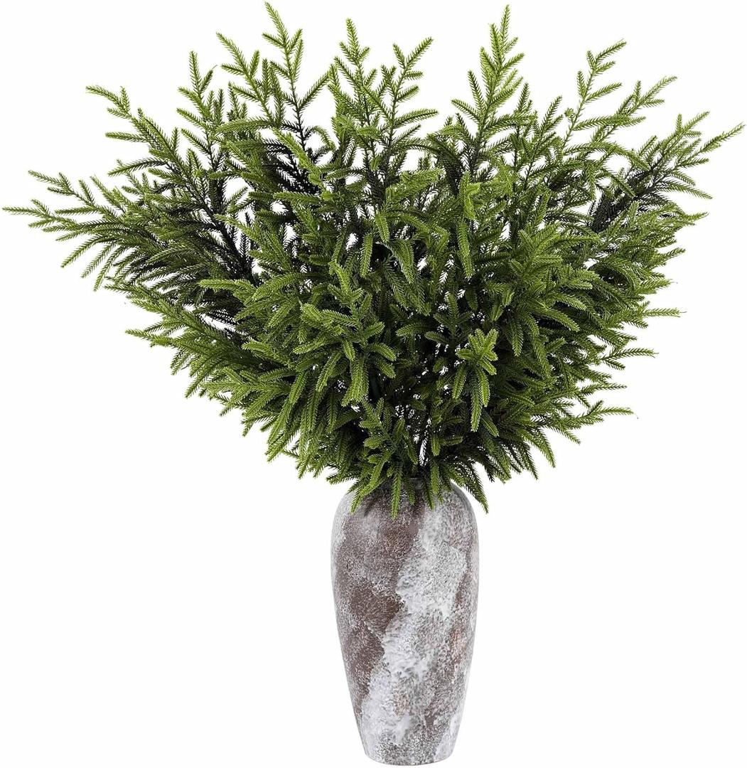 6 Pcs Christmas Norfolk Pine Branches - 36" Artificial Norfolk Branch Faux Stem Greenery Pine Picks for Vase DIY Crafts Garland Wreath Xmas Indoor Outdoor Home Decor