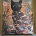 Flower Black cat wall art printing Black Cat in a room decorated with fresh flowers Cat Color plant flower Painting Living Room Bedroom Bathroom Home decoration (12x15in Framed, art)