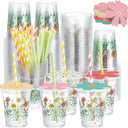 50 Sets 12oz Wildflower Disposable Plastic Cups with Lids and Flower Designed Straws Spring Floral Cold Beverage Drinking Cups for Spring Summer Wedding Birthday Bridal Baby Shower Party
