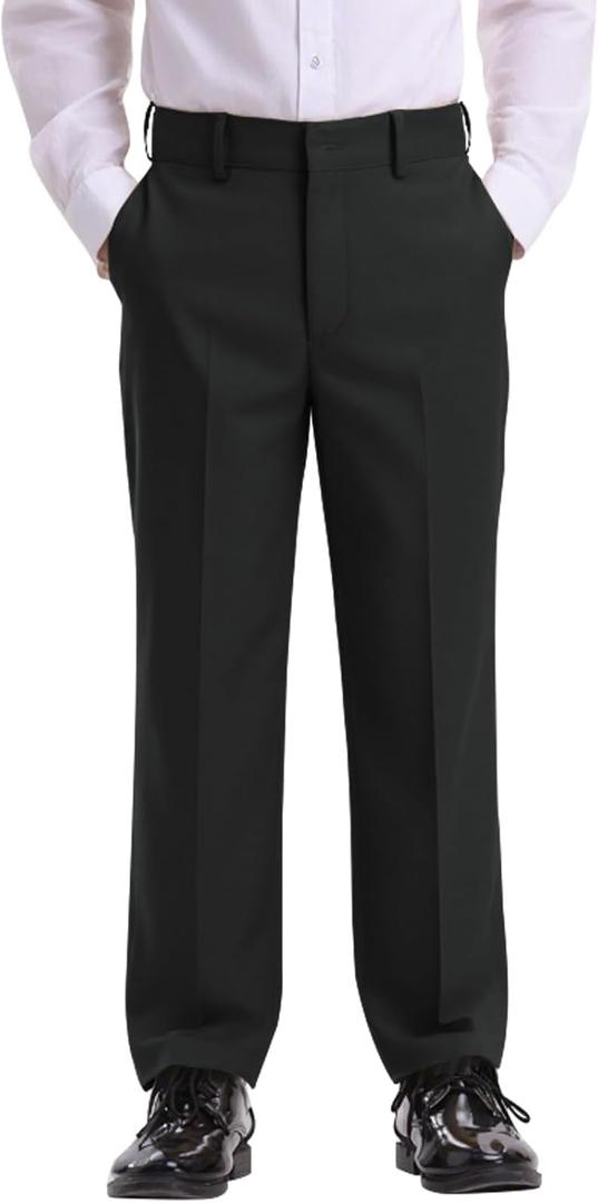 Dreammonkey 5T-20Years Boys Flat Front Dress Pants Uniform Pants Adjustable Waistband for Toddler to Youth with Pockets (Black, 5T）