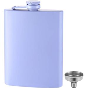 FYL Hip Flask for Liquor Matte Light Purple 8 Oz 18/8 Stainless Steel Leakproof with Funnel, Never-Lose Cap Flask
