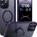 CellEver Strong Magnetic for iPhone 14 Pro Max Case with Ring Stand [Military Grade Drop Tested] [Compatible with MagSafe] Slim Translucent Matte Phone Case (6.7") - Deep Purple
