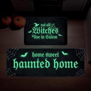 Halloween Kitchen Mat Set of 2 Not All Witches Live in Salem Decorative Glow in The Dark Kitchen Rugs, Luminous Party Home Floor Mats for Indoor Outdoor Decorations-17x27 and 17x47 Inch