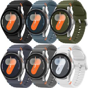 6 Pack Sport Band Compatible with Samsung Galaxy Watch 7 Band 40mm 44mm, No Gap Soft Silicone Strap for Galaxy Watch 6 5 4 FE/Galaxy Watch 6/4 Classic 47mm 43mm 46mm 42mm/Watch 5 Pro 45mm Men Women