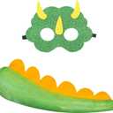 iROLEWIN Dragon Costume Dinosaur-Tail for Kids Triceratops Mask Toddler Dino Dress-Up Christmas Birthday Gifts Boys Girls 3+ (Green-1)