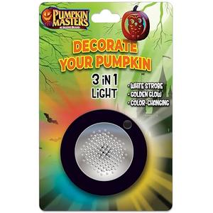 Pumpkin Masters Premium 3 in 1 Pumpkin Light – Versatile Pumpkin Lighting with White Strobe, Golden Glow, and Color Changing Effects, Batteries not Included