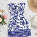 OYOANGLE Women's Strapless Bodycon Short Dress Floral Print Beach Vacation Boho Summer Dresses (Blue, S)