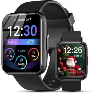 Smart Watches for Men Women - 1.83" HD 2025 Fitness Tracker with 100 Sports Modes, Heart Rate/Sleep Monitor, Bluetooth Call & Music Control IP68 Waterproof for iPhone/Android (Black)