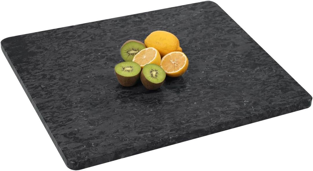 Black Marble Cutting Board For Kitchen, Large Marble Slab Pastry Board With Non-Slip Feet For Baking, Cheese, Charcuterie, Chocolate, 16x20 Inch, Pack Of 1 Piece