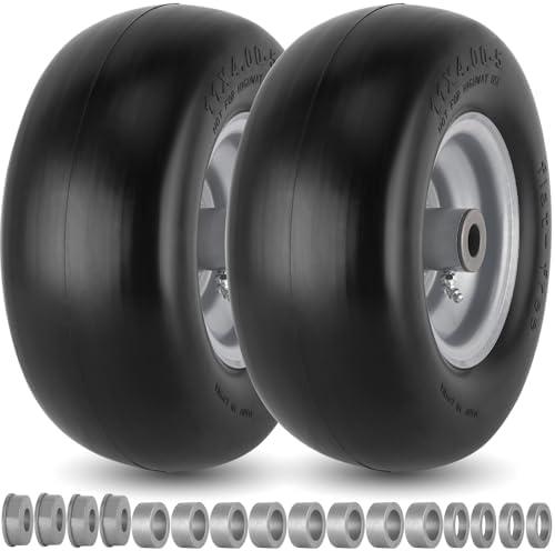 11x4.00-5 Lawn Mower Tires Flat Free for Zero Turn Lawn Mowers Front Tires, 11x4-5 Solid Smooth Tread Tire With 3/4" or 5/8" Bushing, 3.4"-4"-4.5-5" Centered Hub, Universal Adapter Kit
