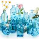YOUEON 16 Pcs Blue Glass Bud Vases, 8 Oz Living Bud Vases, Small Vases for Flowers, Decorative Glass Bottles, Vintage Flower Vases for Table Centerpiece, Wedding Reception, Home Decor, Office