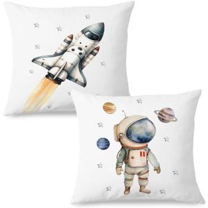 Space Nursery Decor Pillow Covers 18x18 Set of 2,Kids Space Room Bedroom Decor for Boys Room, Astronaut Spaceship Decorative Pillow Covers