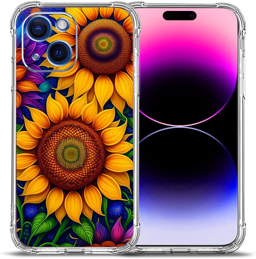 Case for iPhone 15,Beautiful Sunflowers Drop Protection Shockproof Case TPU Full Body Protective Scratch-Resistant Cover for iPhone 15