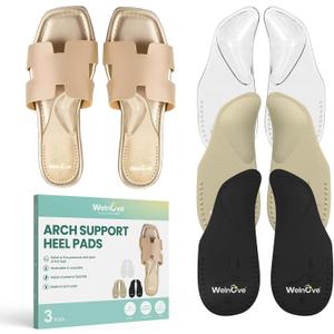 Welnove Arch Support Inserts for Plantar Fasciitis - Self Adhesive Gel Arch Supports for Flat Feet and Foot Pain Relief - Reusable Arch Cushion Pads for Sandals Slipper for Women & Men,3 Colors-Large
