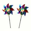 Hercaise 2 Pack Bird Deterrent Pinwheels, Reflective Pinwheels with Stakes from Yard, Garden, Patio - Bird Repellent with Easy Assembly - Silver Dot