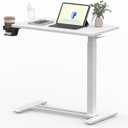 FLEXISPOT Mobile Standing Desk with Wheels Pneumatic Laptop Desk Rolling Computer Cart Movable Height Adjustable Small Sit Stand Desk Computer Workstations Home Use27.6" W x 15.7" D,White