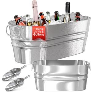 Pack of 2 Ice Buckets with Scoops, Galvanized Tub - Drink Buckets for Parties, Beverage Tub for Barbecue Enthusiasts, Solid Metal Bucket for Drinks, Large Ice Buckets for Outdoor Camping