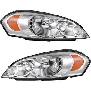 AUTOSAVER88 Headlight Assembly Compatible with 2006 2007 2008 2009 2010 2011 2012 2013 Chevy Impala 2014-2016 Impala Limited 06-07 Monte Carlo Headlamp Replacement Pair Chrome Housing Amber Reflector