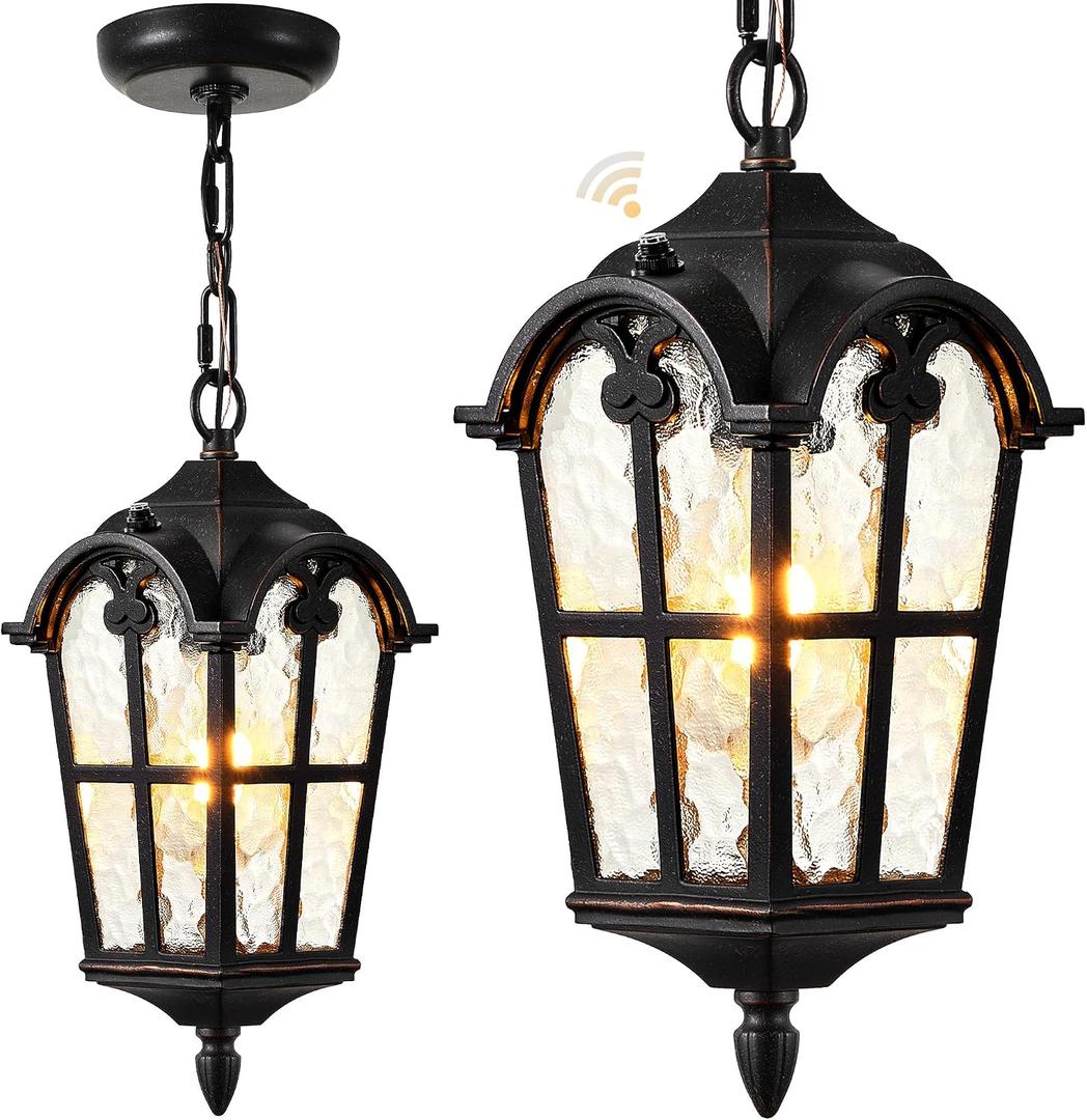 Vintage ORB Dusk to Dawn Pendant Light Fixtures, 1 Pack Porch Lights Outdoor with Adjustable Chain, Outdoor Chandelier for Porch, Aluminum Waterproof Hanging Exterior Lighting for Front Patio