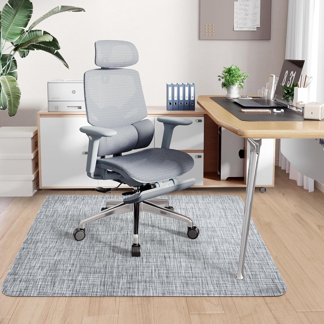 Sycoodeal Office Chair Mat for Hardwood & Tile Floor, 48" x 55" Heavy Duty Computer Gaming Chair Mat for Rolling Chairs Non-Curve, Anti-Slip, Floor Protector for Home Office (Grey)