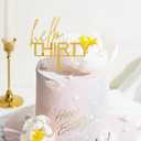 Hello Thirty Cake Topper Gold Acrylic 30th Happy Birthday Cake Topper for Birthday Anniversary Party Cake Decorations Party Supplies