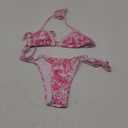 WDIRARA Women's 2 Piece Boho Swimsuits Floral Print Halter String Triangle Bikini Set Beach Bathing Suit (Pink) XXS