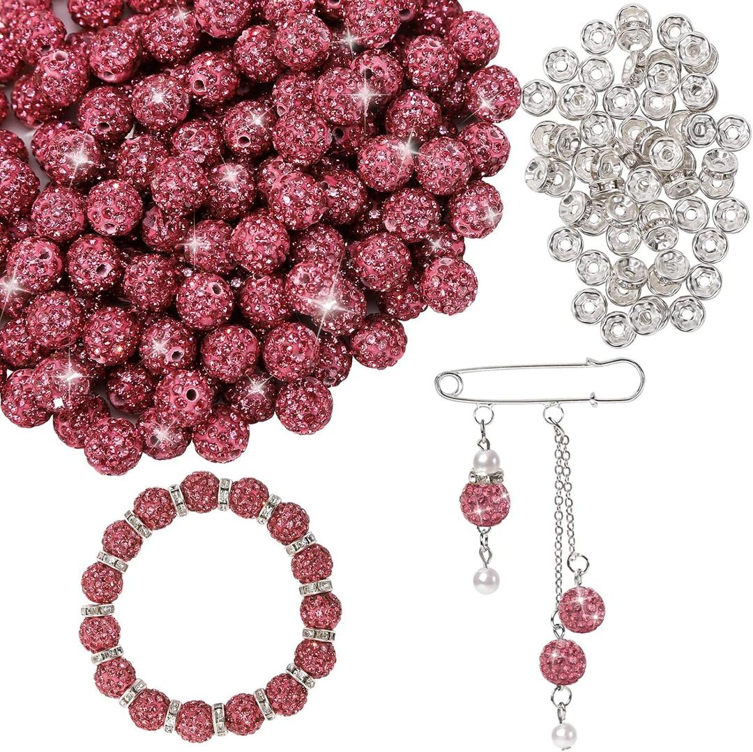 200pcs 10mm Rhinestone Beads for Crafts and Spacer Beads Bulk for DIY Crafting,Sparkly Disco Ball Clay Bead Diamond Crystal Spacer for Necklace Bracelet Earring Jewelry Making