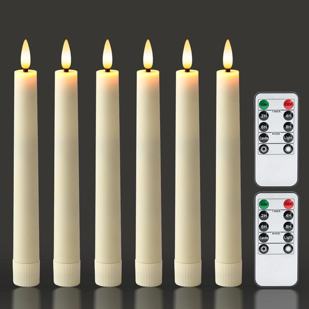 Homemory 6.7 Inches Flameless Taper Candles with Remote Timer Dimmer, Led Flameless Candlesticks Short Taper Candles, Flickering Battery Operated Candlesticks for Xmas Wedding Home Decor, White, 6 Pcs