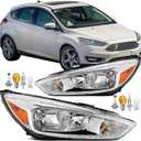 2PCS Headlight Assembly Set With Bulbs For 2015 2016 2017 2018 Ford Focus S SE ST SEL Titanium Replacement Focus MK3 Facelift Halogen Pair Headlamps Chrome Housing Amber Reflector FO2502339 FO2503339