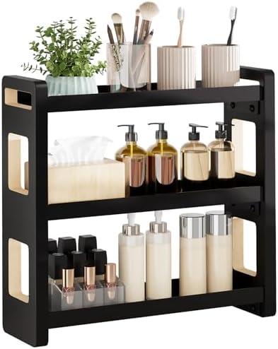 UJQSUN Bathroom Counter Organizer,Bathroom Counter Shelf,Bathroom Organizers,Under Sink Organizer,Cologne Organizer For Men,Cologne Cabinet,Spice Rack Organizer for Cabinet,Gifts(Black 3 Tier)