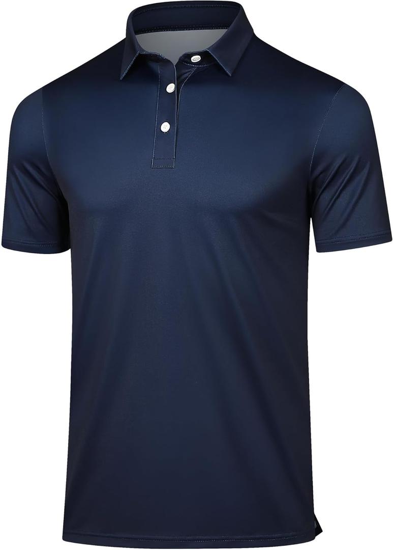 Men's Golf Shirts-Moisture Wicking Dry Fit Performance Recycled Polo Short Sleeve for Bussiness Casual Tennis (Medium, Navy Blue)