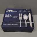 200 Count Heavy Duty Silver Plastic Silverware, 100 Forks, 50 Spoons, 50 Knives, BPA-Free, Heat Resistant, Disposable Plastic Utensils Set Cutlery Set, Plasticware Bulk